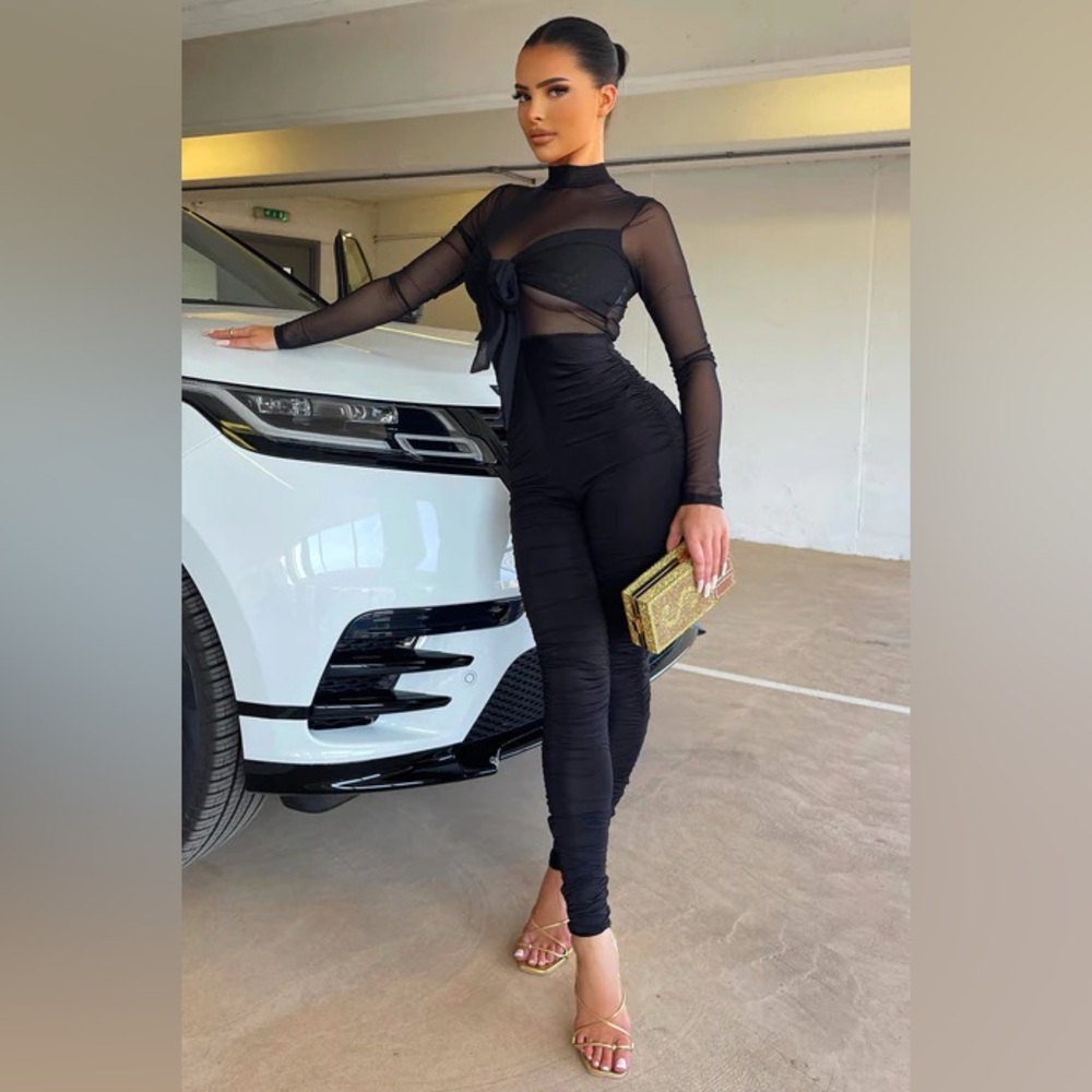 Fashion Nova Mesh Desires Jumpsuit Black Small